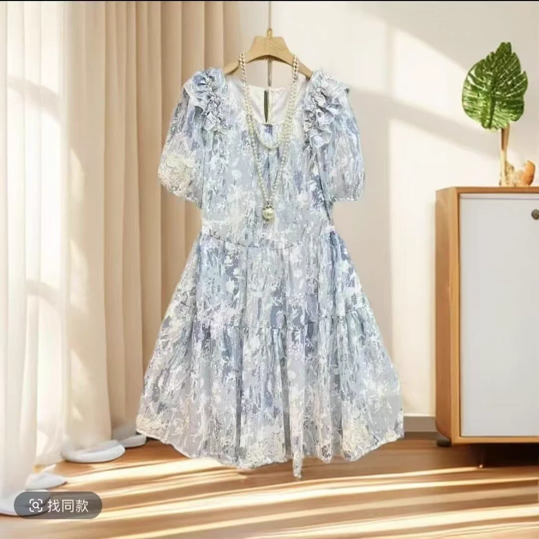 2127款夏季法式甜美宽松遮肚碎花连衣裙