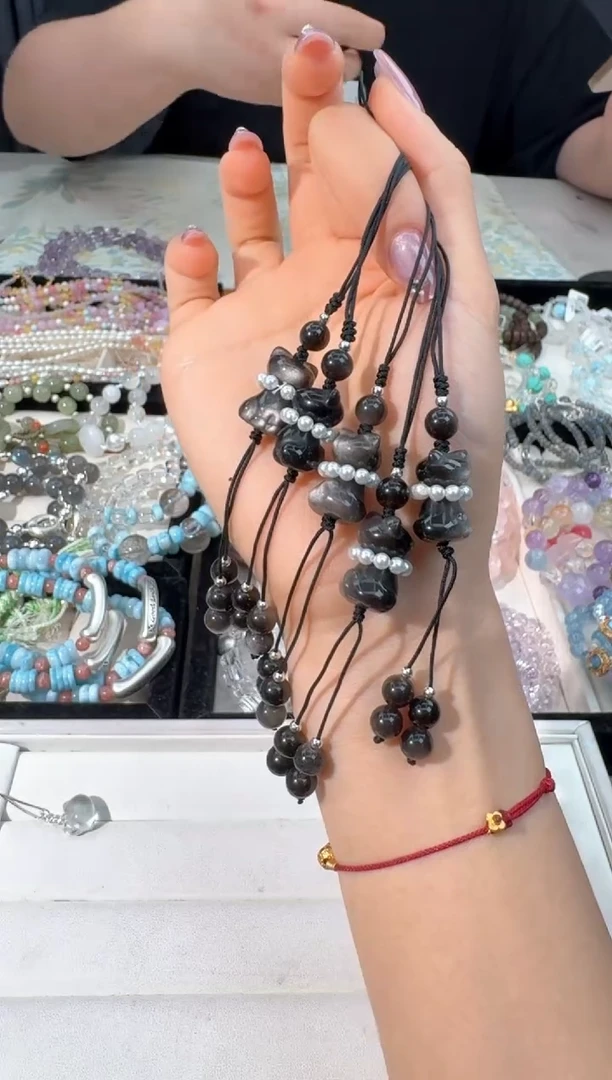 水晶手链未镶嵌I001银耀猫猫挂件