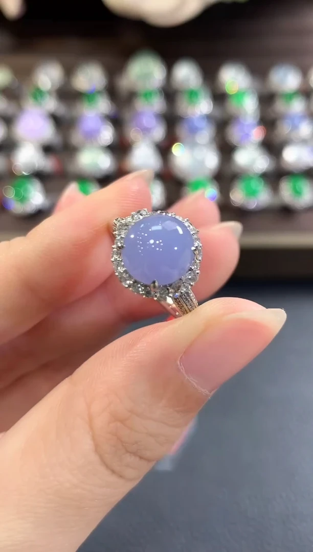 18K金镶嵌戒指翡翠d145紫货有色差