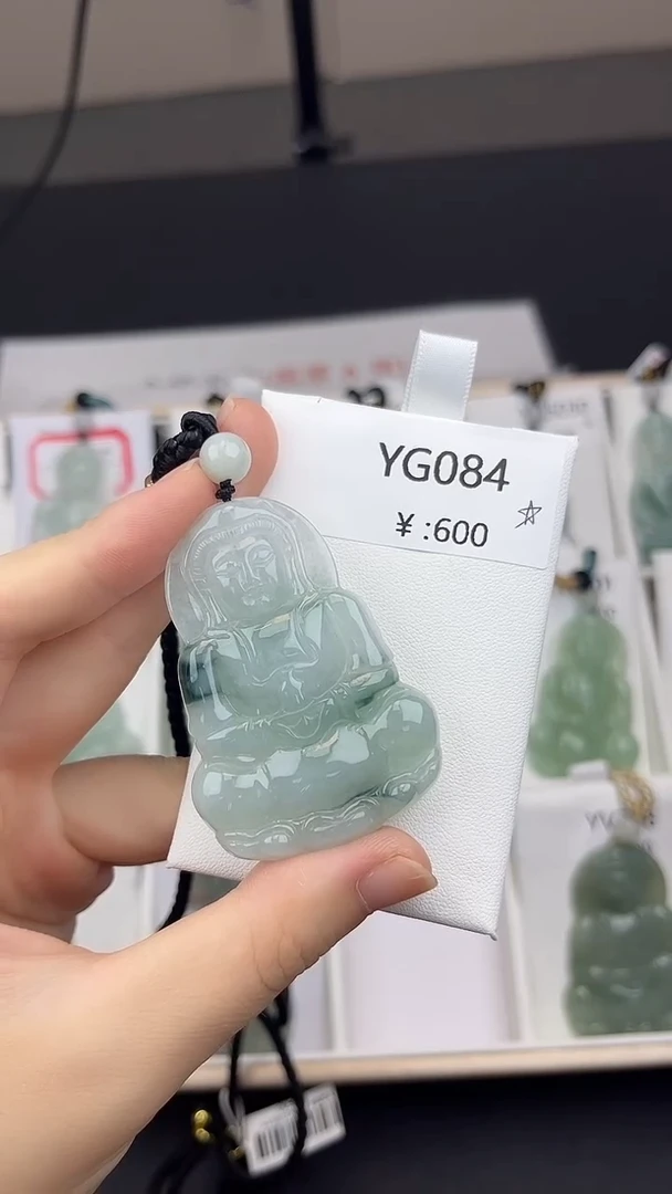翡翠未镶嵌颈饰YG084冰绿飘花观音