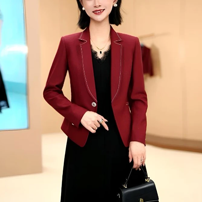 2025秋季设计款珠边小西装女新款长袖小个子外套气质修身百搭西服