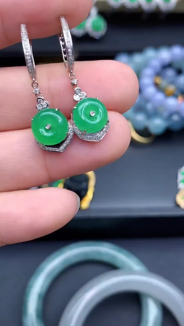 18K金镶嵌翡翠耳饰513-春日珠宝