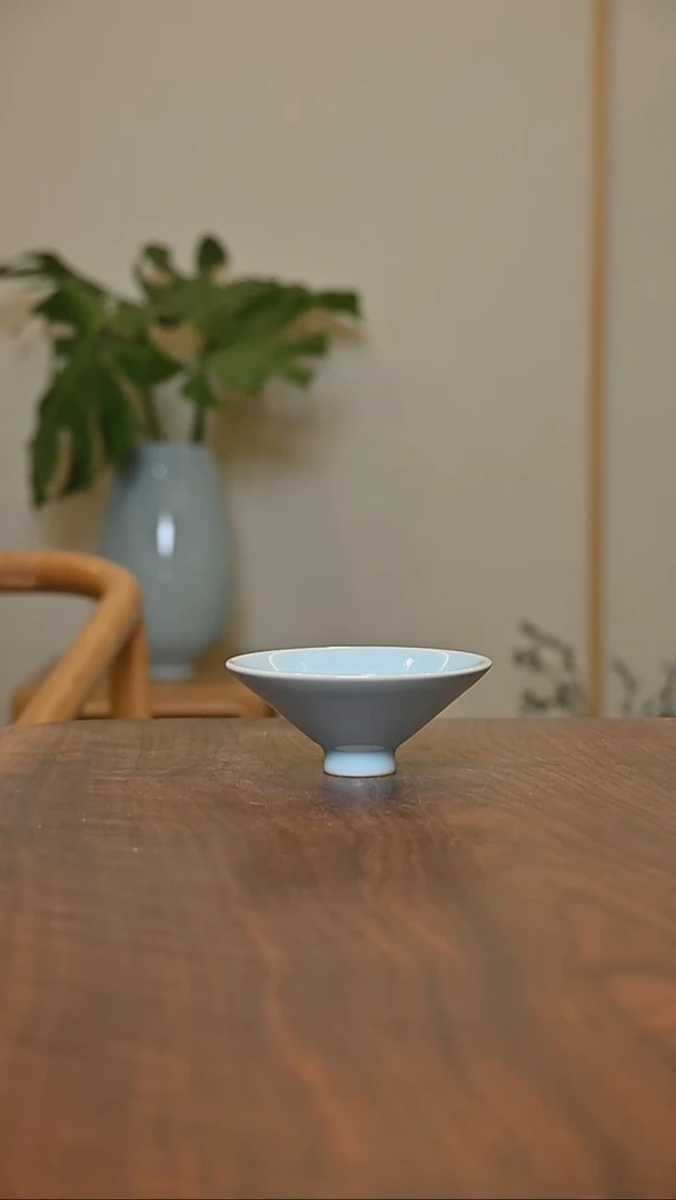 斗笠杯 天青 微瑕 朱晓辉款