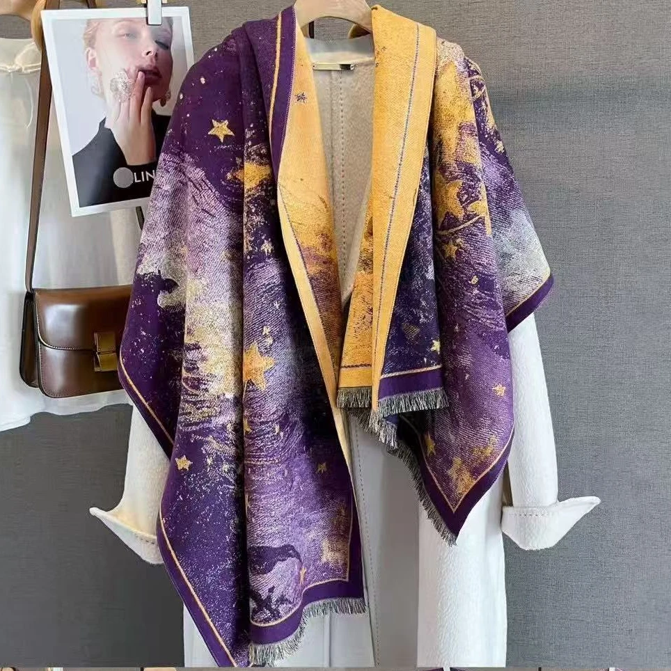 阿玲推荐2025新款星空油画围巾时尚潮流非主流冬季保暖大披肩