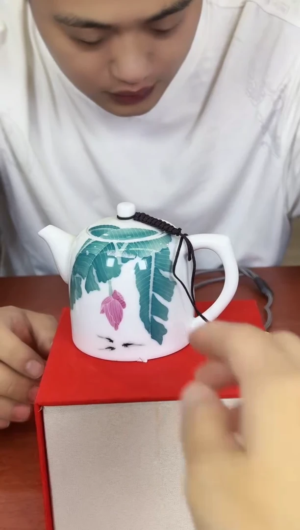 012函夏非遗釉下五彩芭蕉叶庇护茶壶