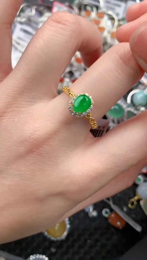 银S925镶嵌戒指翡翠999---8