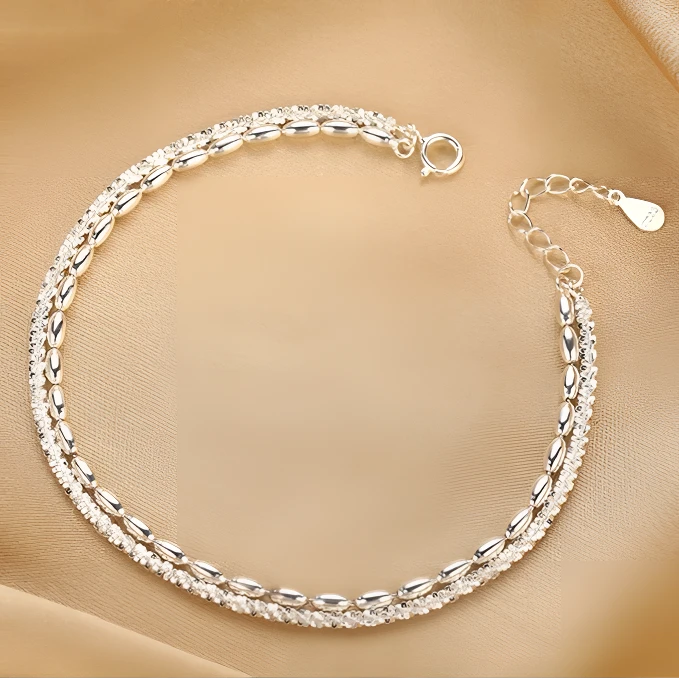 足银手链 银满天星豆豆双层足银999手链四叶草加倍好运手链ins风