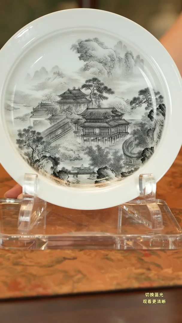 手绘墨彩梁园盛景壶承