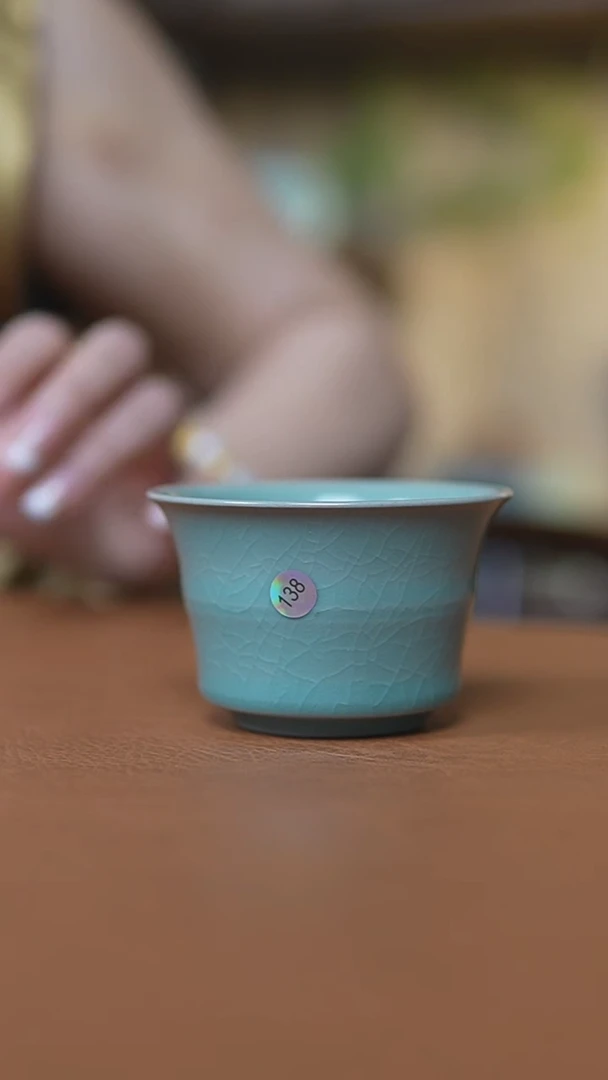 瓷片仿古翡翠绿釉竹节杯微瑕138