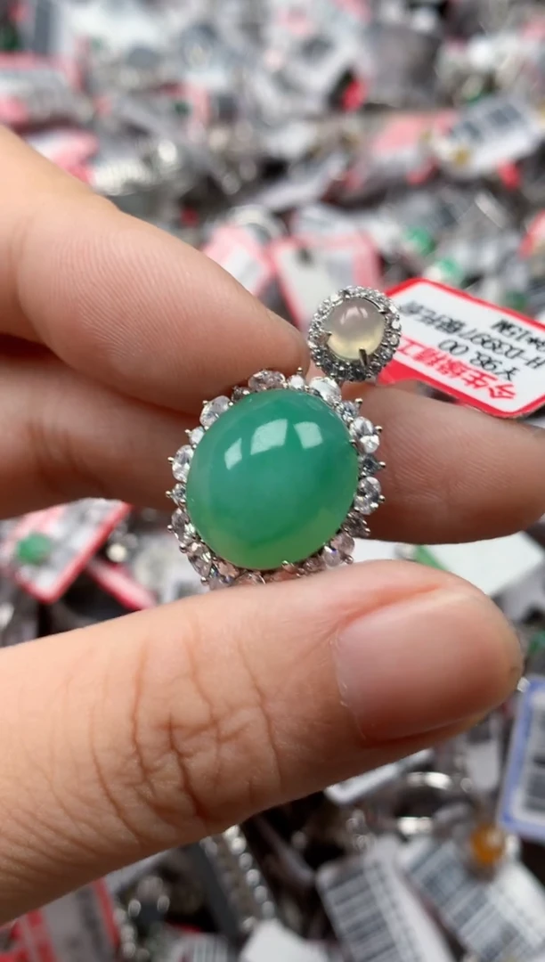 银S925镶嵌戒指翡翠天然A货缅甸翡翠