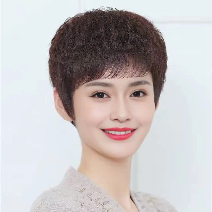 [摩根玉米烫]假发套女全头假发女短发真发中老年短卷发假发女款