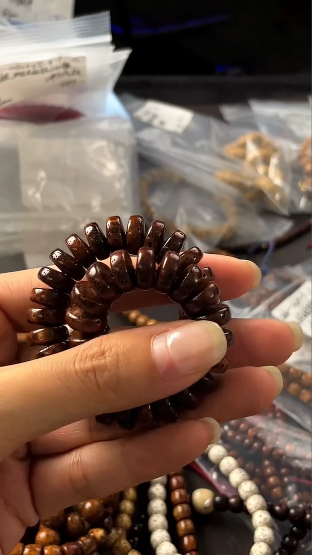 手串星月菩提精工级深珀花皮药片10.9*4.6手串