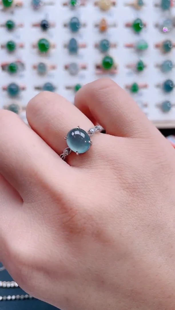 银S925镶嵌戒指翡翠天然翡翠