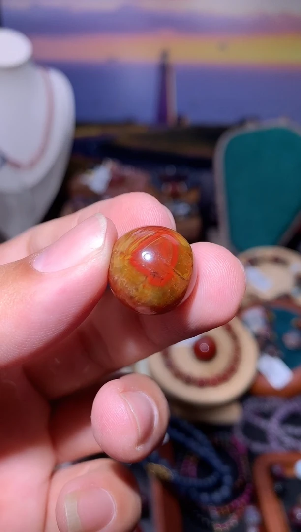 未镶嵌珠宝半成品水晶?****?黄金极光玉化天眼圆珠