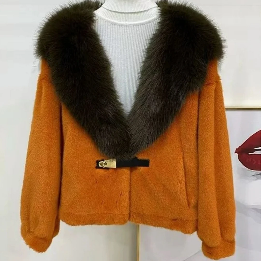 人造皮草 【南希的礼物】长袖气质50%常规袖人造皮草毛领女撞色领