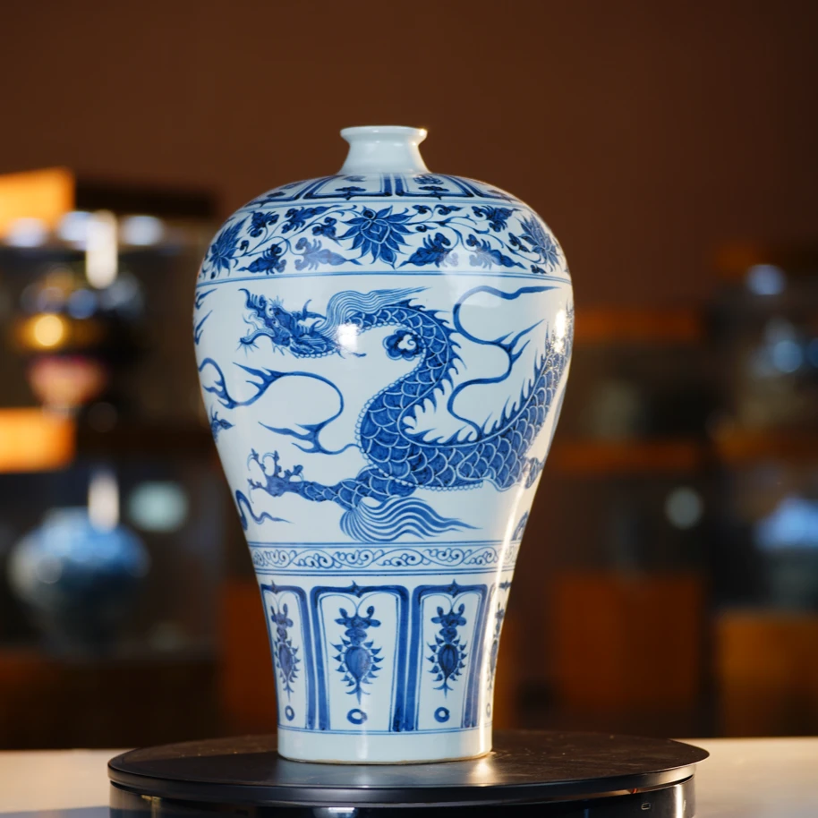 景德镇官方甄选 奉旨官窑 元青花缠枝龙纹梅瓶