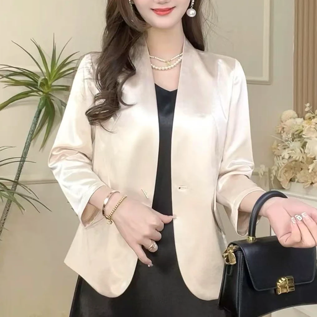 【西服外套】流光溢彩百搭时尚简约高级光泽感缎面西装外套气质2120