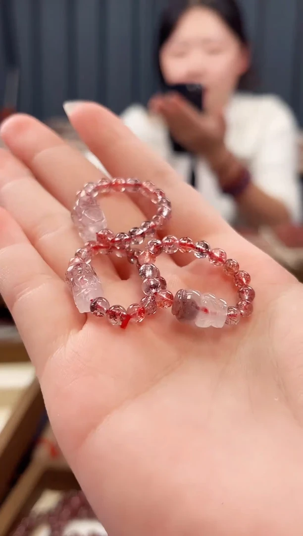 未镶嵌手串水晶金草莓超七貔貅戒圈【多样性发一】