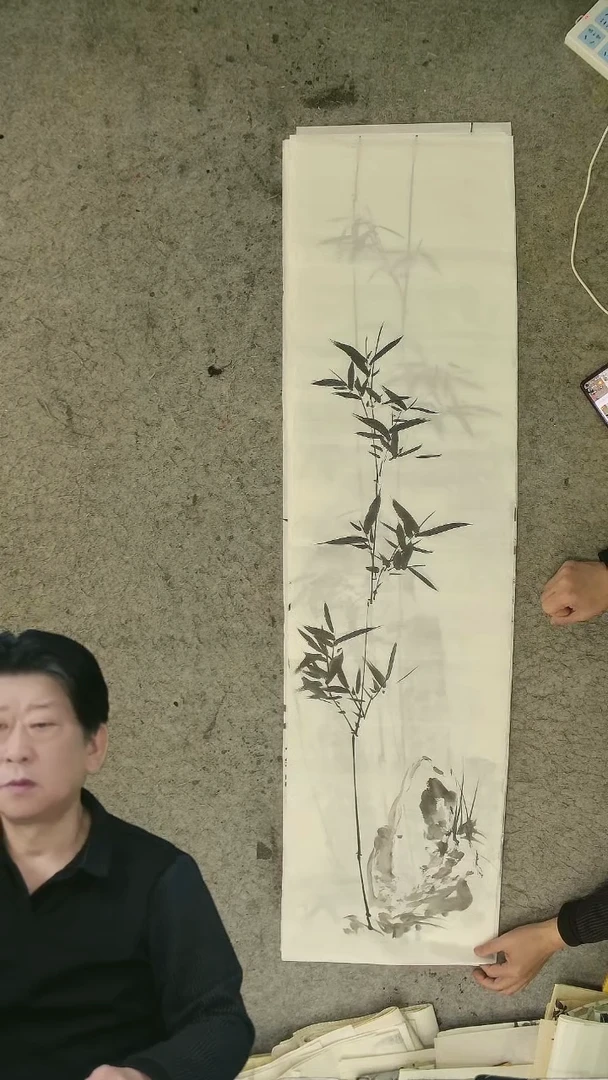 国画四尺对开  墨竹条屏 34*138cm