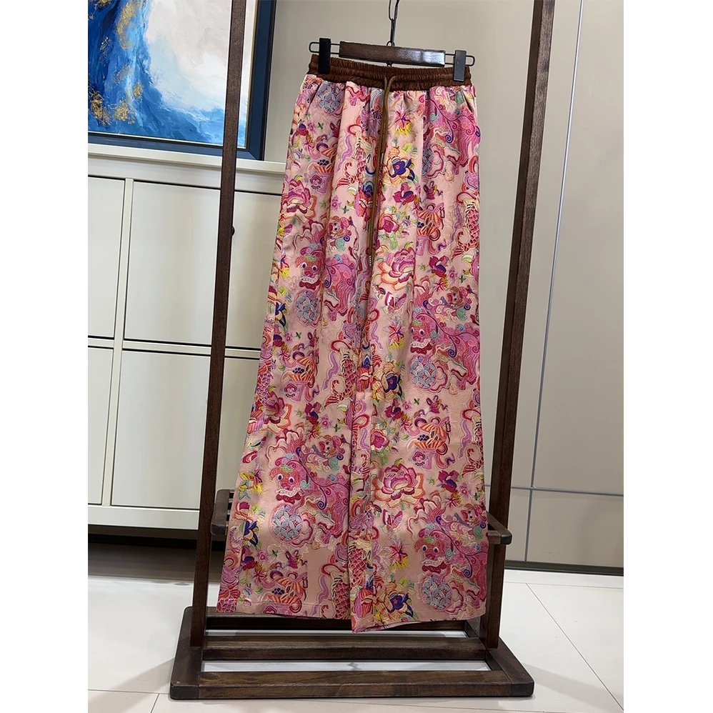 2025春季新款中式长裤阔腿裤松紧腰195