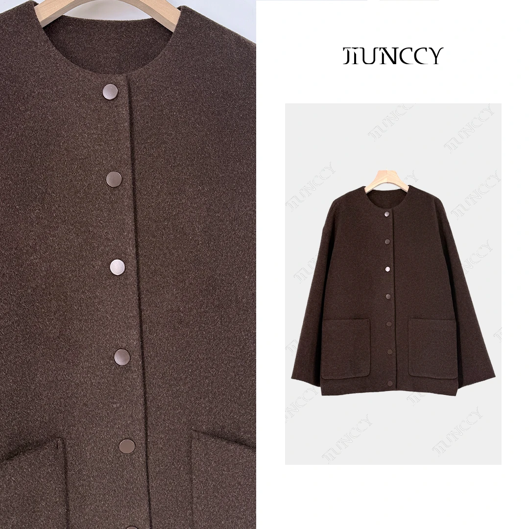 JIUNCCY【御风】绵羊毛羊驼毛混纺120高支毛呢大衣外套 52YDY003