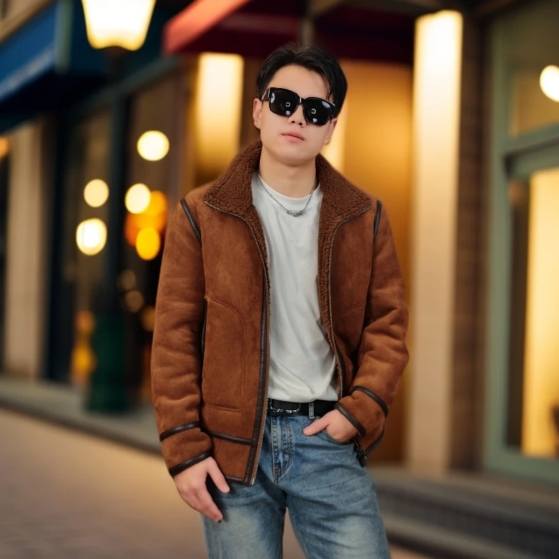 《阿龙严选》海宁男士时尚羊毛外套双面穿冬季保暖立翻领潮流时尚1