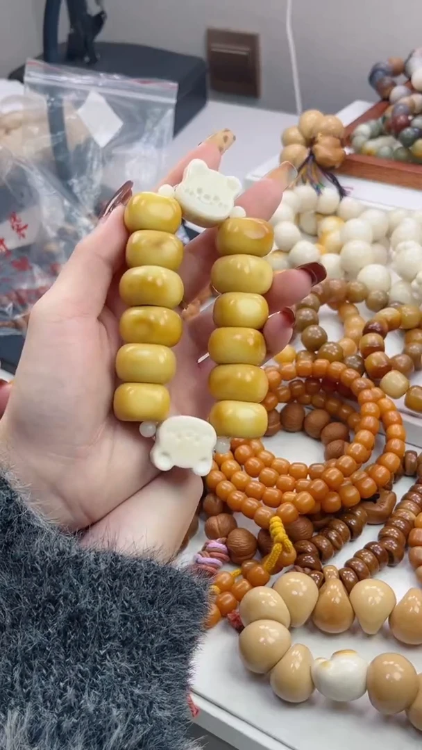 手串菩提根/象牙果象牙果双排溏心藏扣13*20mm小熊手持