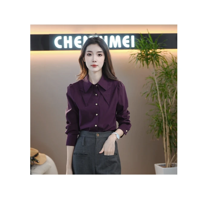 CYM1213复古紫色衬衫女秋冬2025新款内搭休闲衬衣气质上衣
