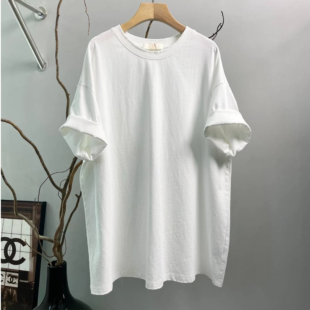 欧悠茵【经典款显瘦百搭100%棉纯色短袖T恤】洗水磨破宽松休闲t恤女