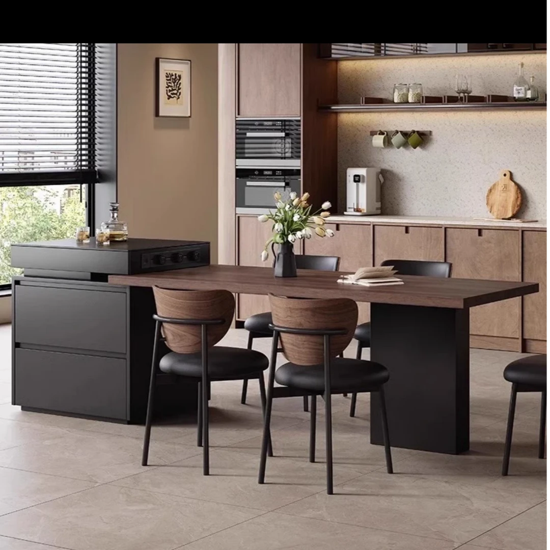 意式极简下挂岩板岛台餐桌一体家用多功能智能高级开放式厨房岛台