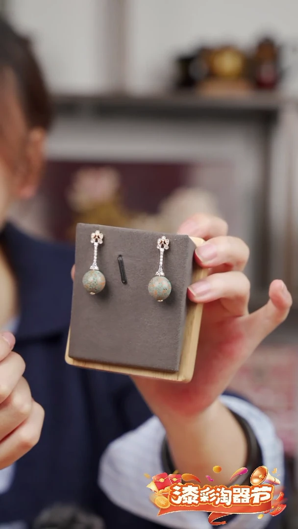 大漆漆珠耳饰 小花天蓝