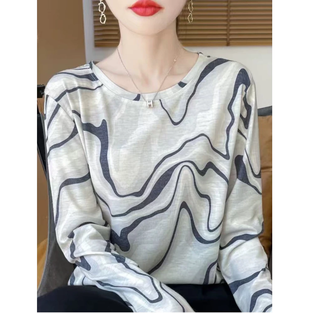 巨洋气!【水波纹】秋季新款韩版圆领长袖水墨扎染夏秋防晒打底