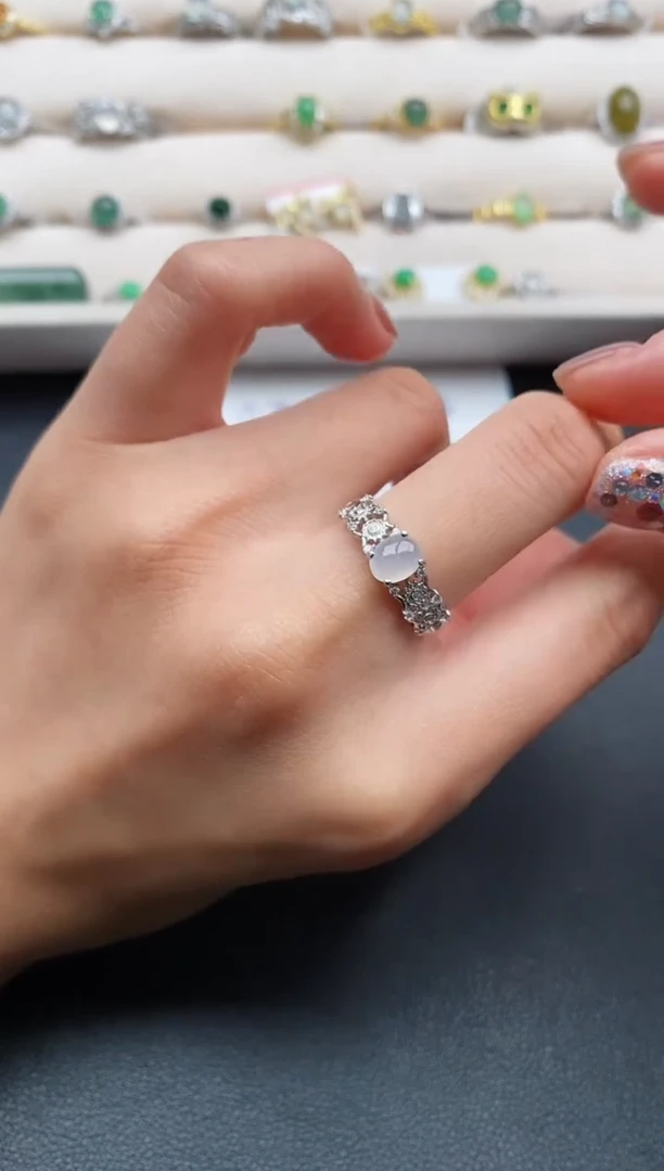 银S925镶嵌戒指翡翠缅甸天然A货翡翠111  9-1