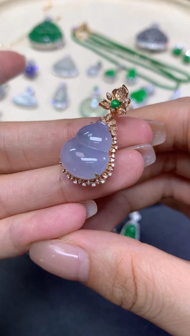 翡翠18K金镶嵌吊坠(不含链)天然A货翡翠