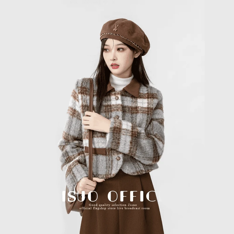 小个子2025年女装早春新年小香风格子毛呢外套女韩版呢子短外套