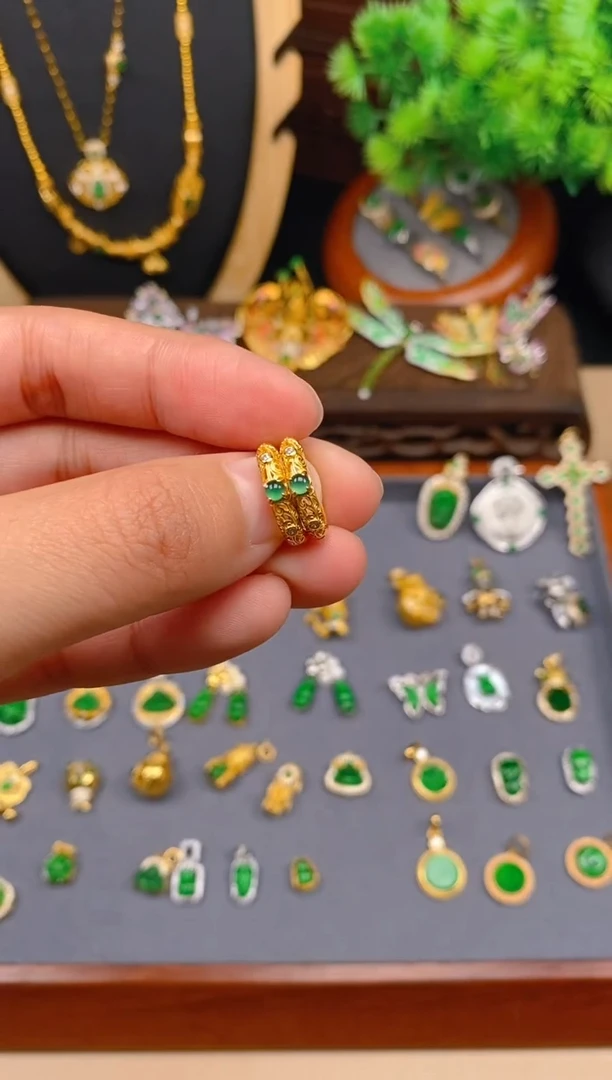 【闪购商品】翡翠耳饰银S925镶嵌花丝耳饰