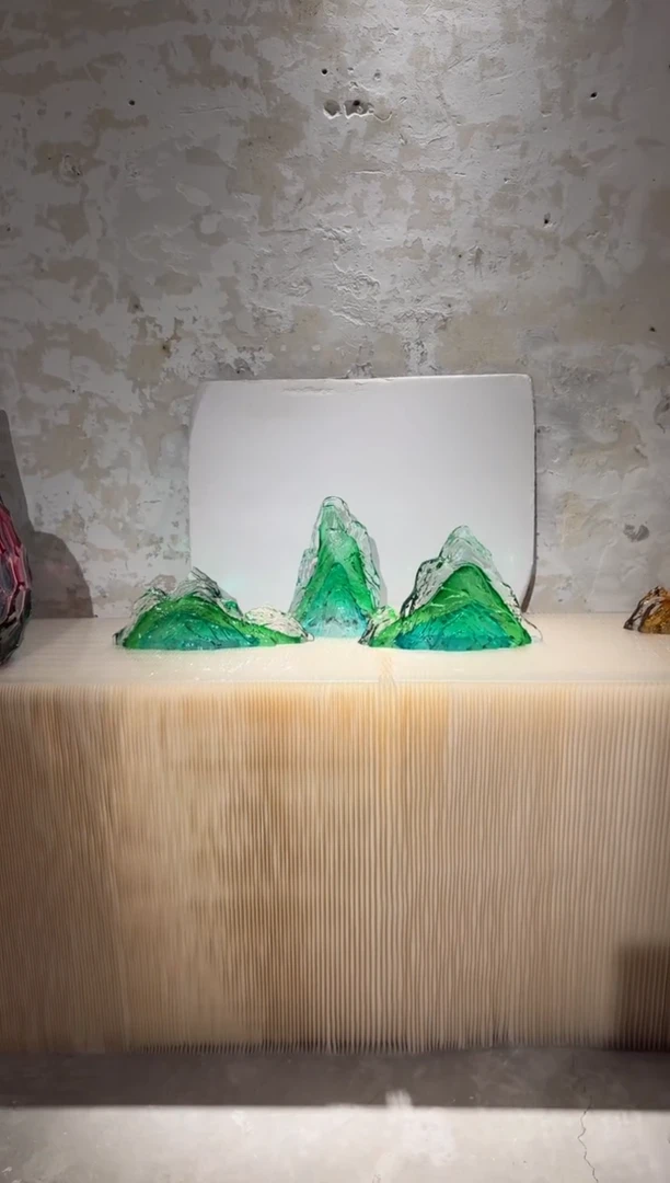 摆件璨石美学翡翠山一组艺术摆件