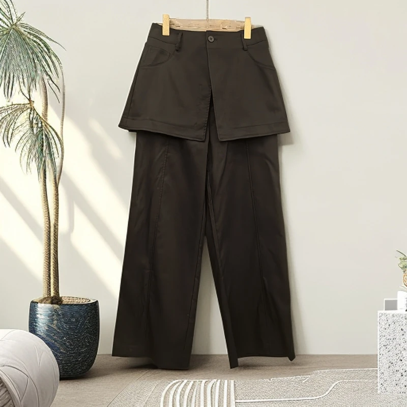 18106休闲风设计师款屁帘裤两件套可拆卸百搭直筒裤女裤阔腿裤