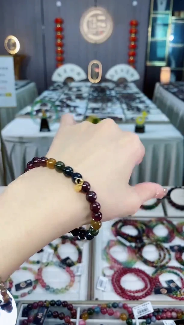 未镶嵌老矿碧玺色标冰体单圈手串7mm+碧玺dan多样性发货一条