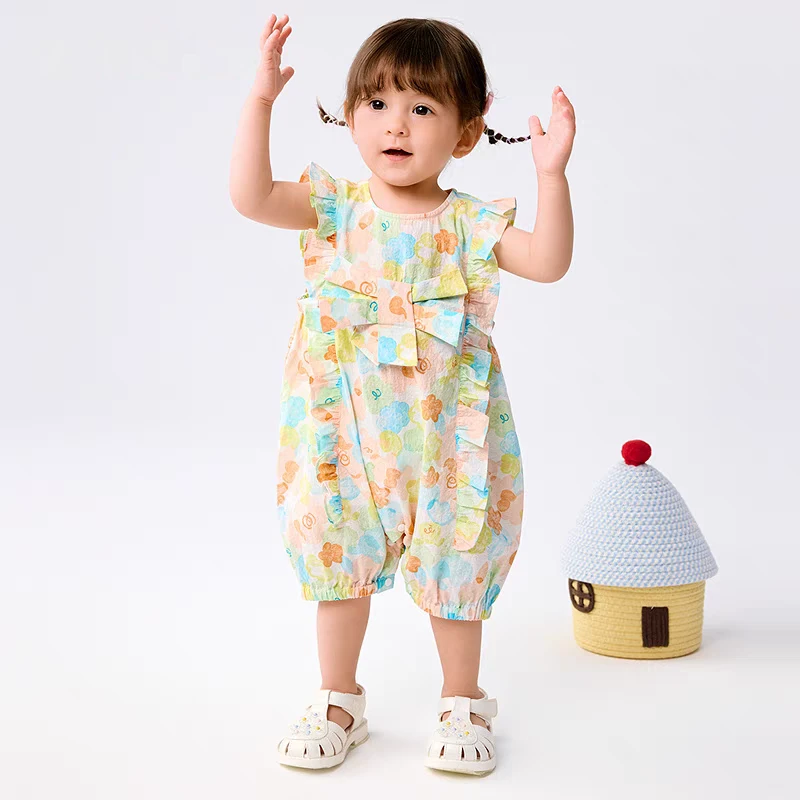 婴儿宝宝连体衣女童衣服夏装新款童装公主外出服新生短袖纯棉抱衣