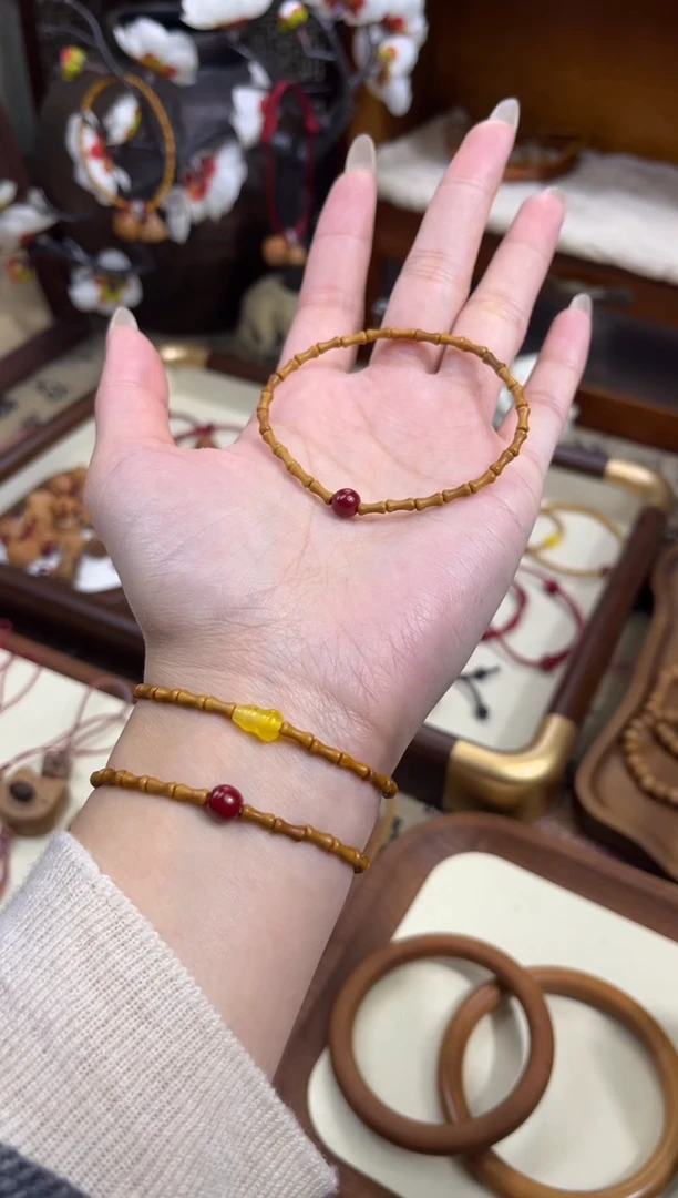 手串桃核【桃缘行】竹节「红色莎莎」桃木桃核辟、挡、驱、护 备注手围