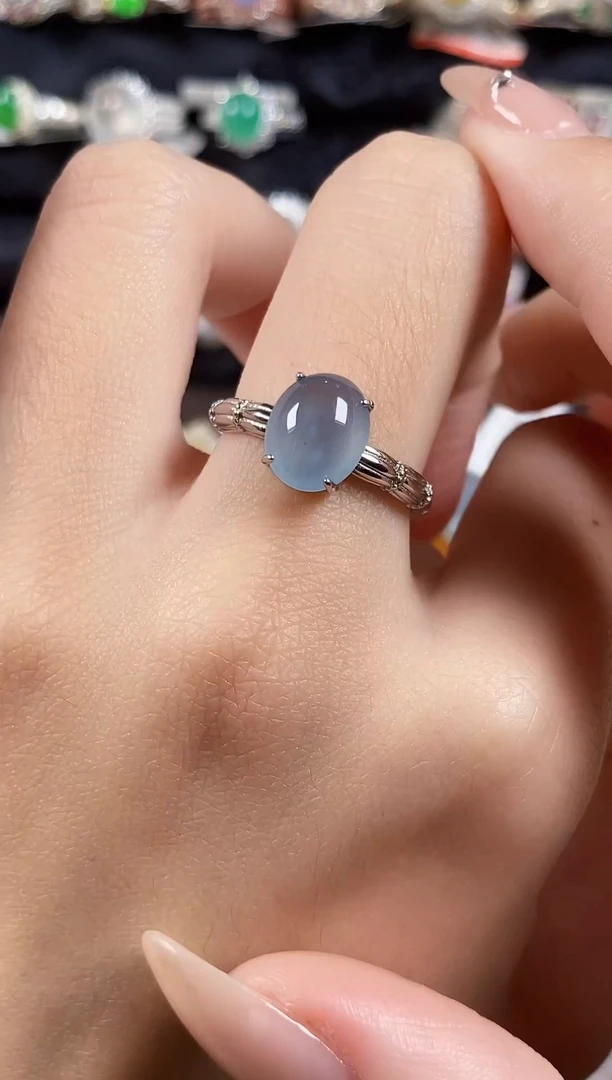 银S925镶嵌戒指翡翠 天然A货翡翠118