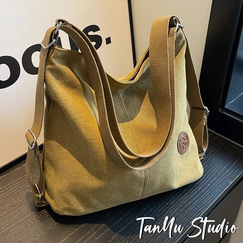 探屿帆布包包女新款时尚大容量通勤单肩斜挎双肩包学生上课托特包