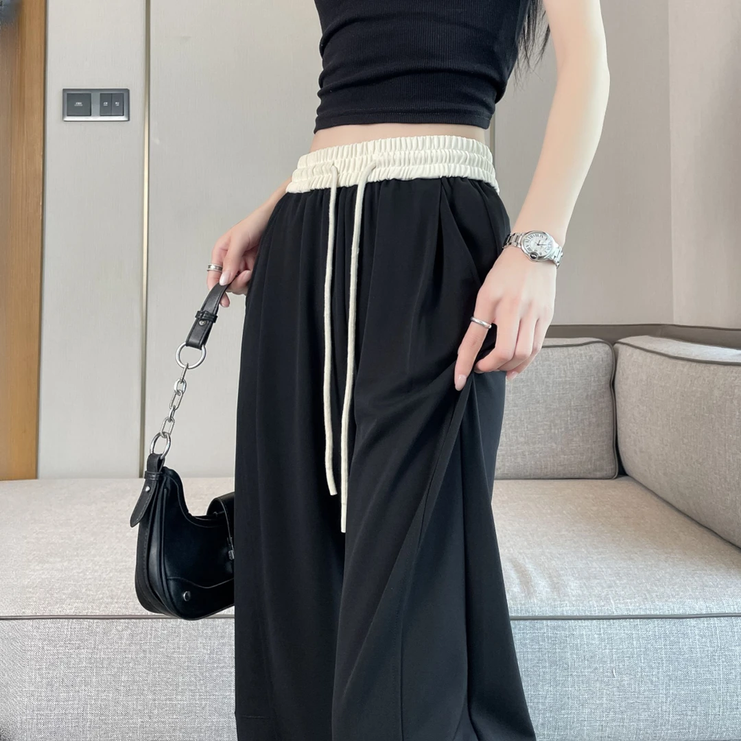 冰丝窄版阔腿裤女夏季2025新款直筒薄款速干休闲运动九分香蕉卫裤