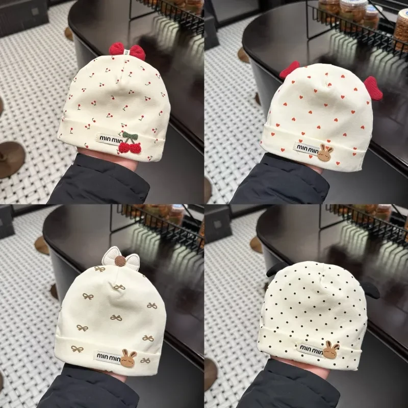 婴儿帽子春秋薄款可爱蝴蝶结护囱门胎帽宝宝小月龄0-3新生囟门帽