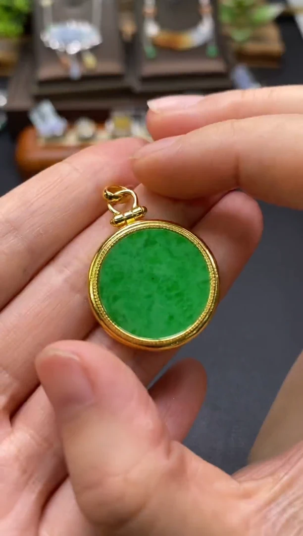 颈饰银S925镶嵌翡翠净货12424