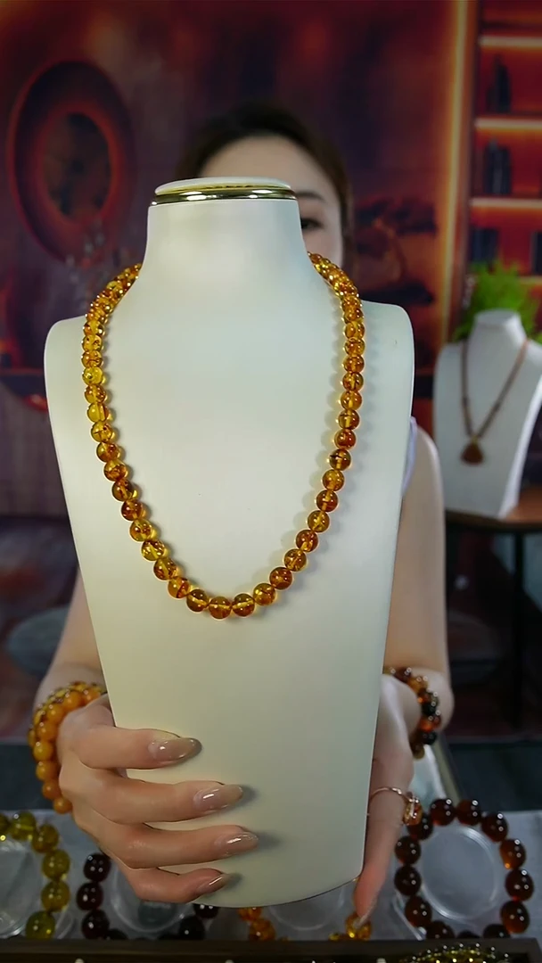 琥珀颈饰未镶嵌天然花珀妈妈链  8mm+