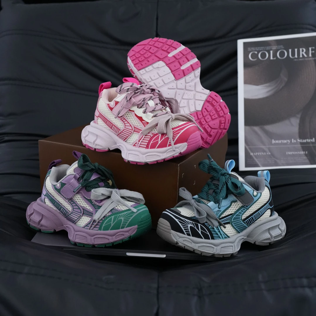 儿童亲子款老爹鞋运动拼色潮牌炸街撞色双鞋带厚底透气童鞋 25007