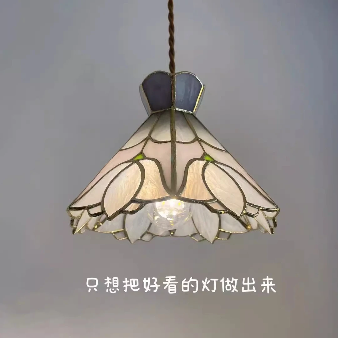 法式中古手工清雅琉璃彩色玻璃小吊灯美式餐厅吧台床头橱窗卧室