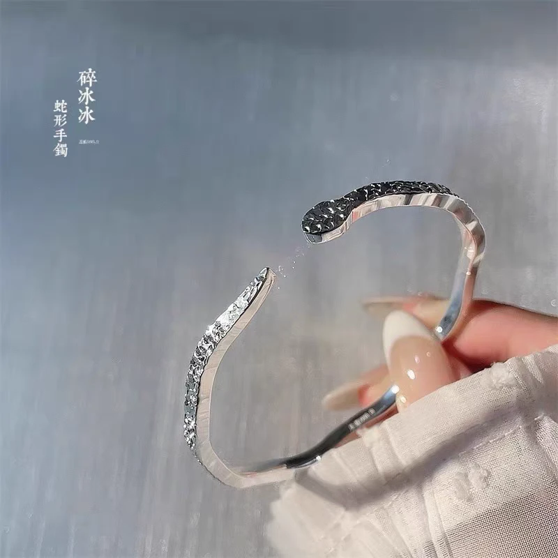 足银手镯 A01足银999.9 灵蛇开口手镯时尚百搭气质轻奢实心